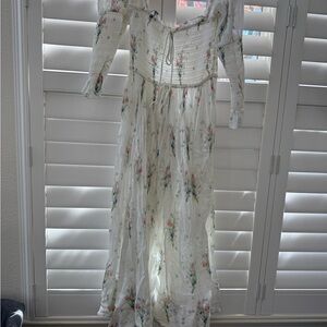 Doen White Floral Smocked Off-Shoulder Maxi Dress